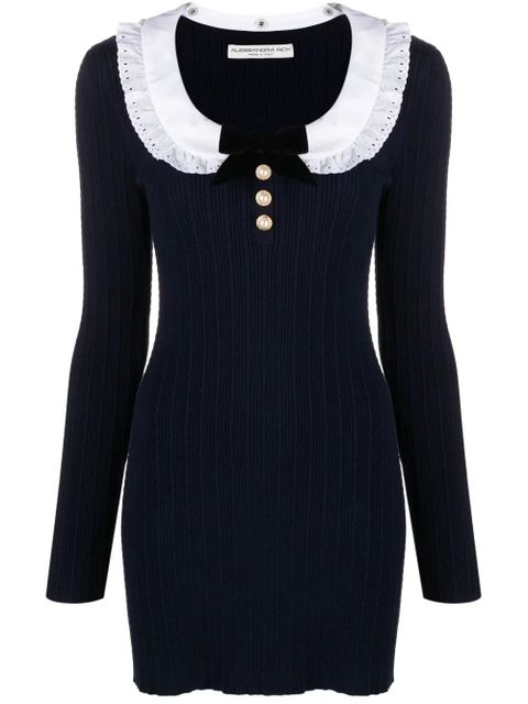 Alessandra Rich lace-collar ribbed-knit minidress - Blue - zdjęcie produktu nr 1