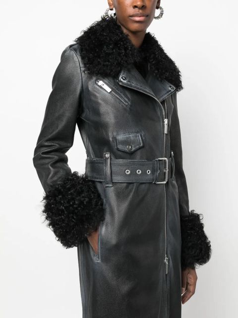 Blumarine shearling-trim leather coat - Black