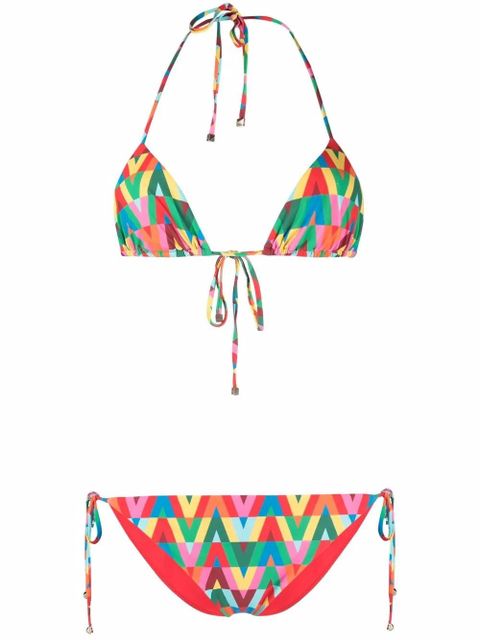 Valentino Garavani Optical logo print bikini - Red