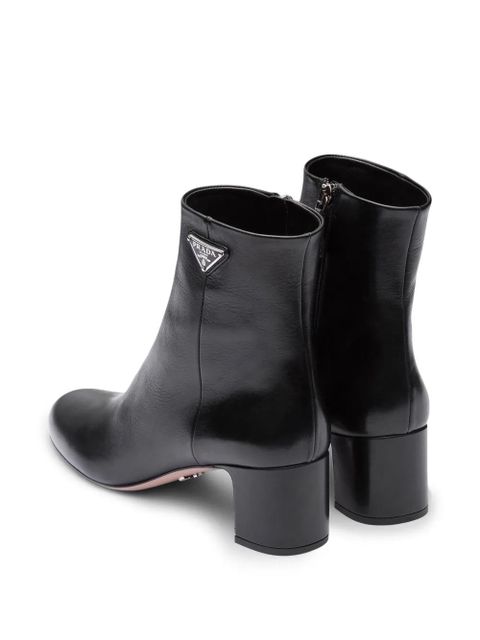 Prada logo-plaque leather ankle boots - Black