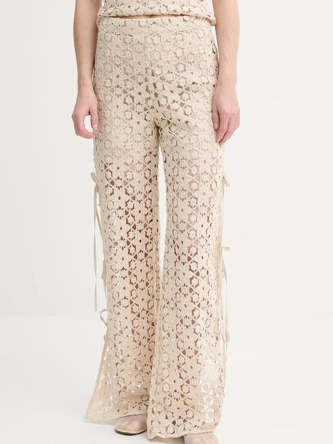 Alohas spodnie Dibun damskie kolor beżowy proste high waist R100905