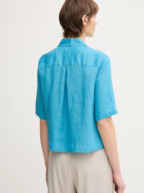 United Colors of Benetton koszula lniana kolor niebieski regular z kołnierzykiem klasycznym - zdjęcie produktu nr 2