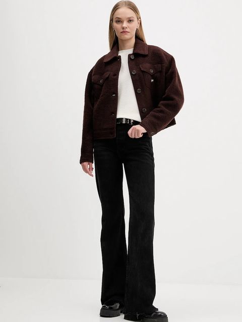 Tommy Jeans kurtka z dodatkiem wełny kolor brązowy przejściowa oversize DW0DW21662 - zdjęcie produktu nr 2