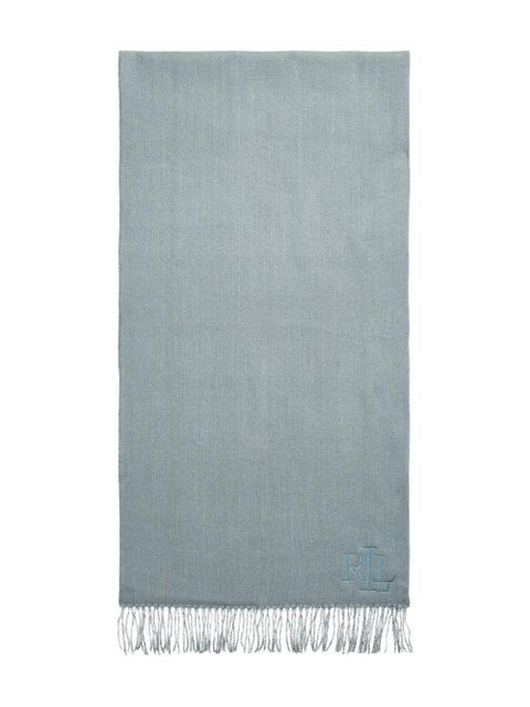 Lauren Ralph Lauren logo-embroidered fringed scarf - Blue - zdjęcie produktu nr 1