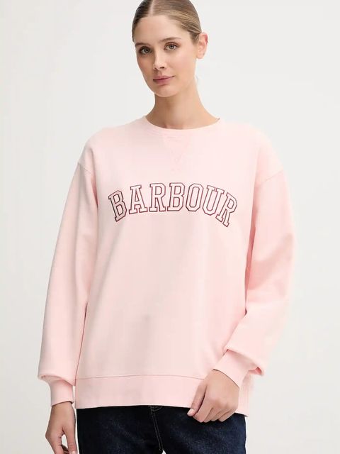 Barbour bluza bawełniana damska kolor różowy z aplikacją LOL0591