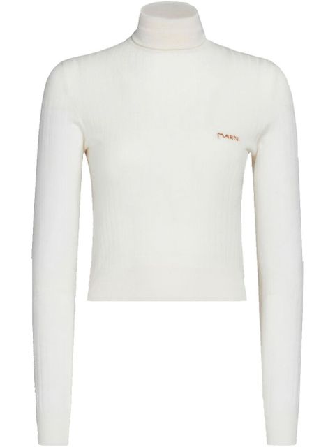 Marni logo-embroidered ribbed jumper - White - zdjęcie produktu nr 1