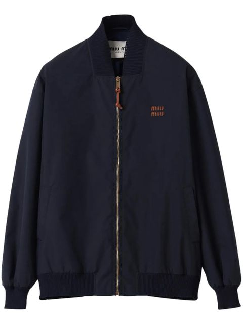 Miu Miu logo-patches bomber jacket - Blue