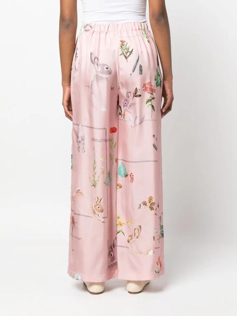Lanvin foliage-print silk palazzo trousers - Pink