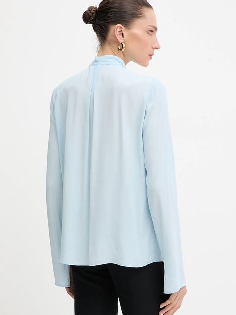 Patrizia Pepe koszula damska kolor niebieski regular z wiązanym dekoltem 8C0785 A8I1