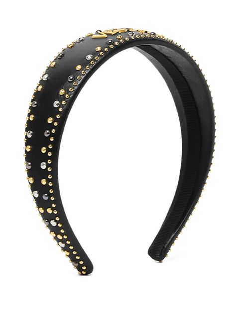 Versace leather logo-plaque studded headband - Black - zdjęcie produktu nr 1