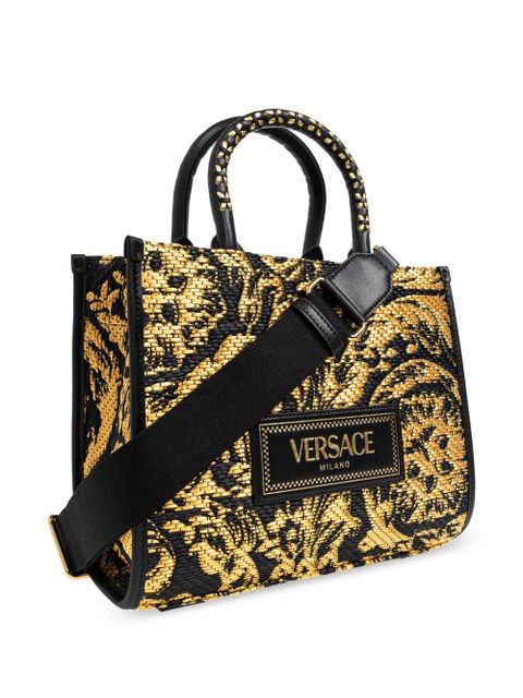 Versace small Barocco Athena raffia tote bag - Black