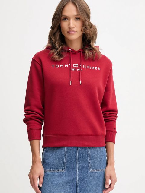 Tommy Hilfiger bluza damska kolor bordowy z kapturem z aplikacją WW0WW43598 - zdjęcie produktu nr 1