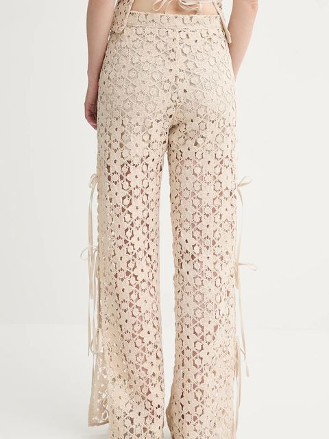 Alohas spodnie Dibun damskie kolor beżowy proste high waist R100905