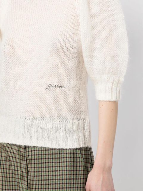 GANNI logo-embroidered short-sleeve jumper - White