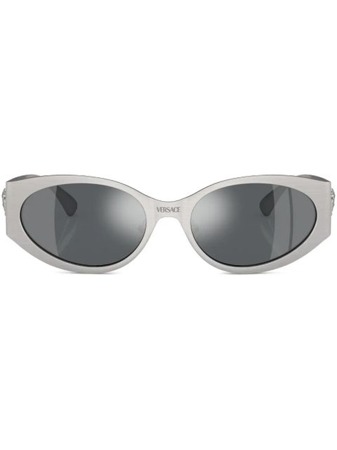 Versace Eyewear logo-plaque oval-frame sunglasses - Silver - zdjęcie produktu nr 1