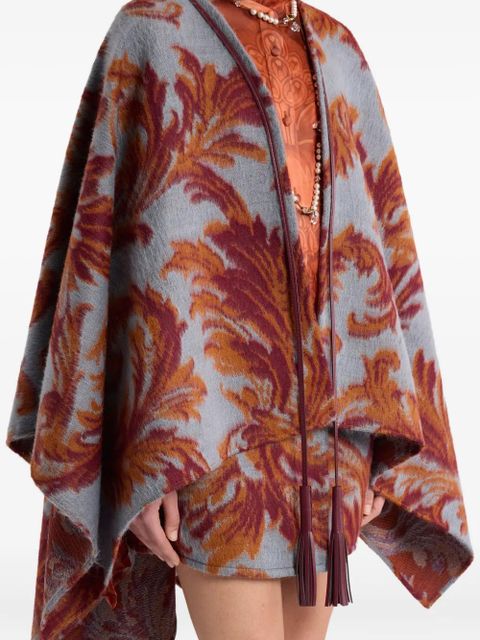ETRO leaf-jacquard tassel cape - Blue