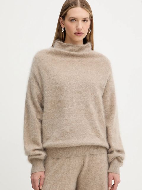 BOSS sweter kaszmirowy damski kolor beżowy lekki z półgolfem 50550806