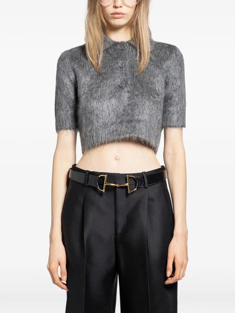 Gucci brushed mohair cropped polo top - Grey - zdjęcie produktu nr 1