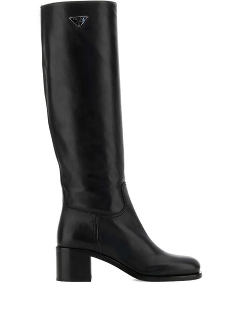 Prada 55mm leather knee-high boots - Black - zdjęcie produktu nr 1