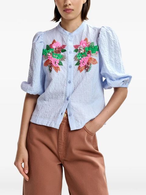 Essentiel Antwerp Jaiden floral-detail shirt - Blue