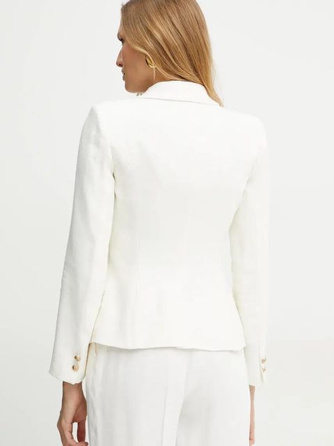 Elisabetta Franchi marynarka lniana kolor beżowy dwurzędowa gładka GI16252E2