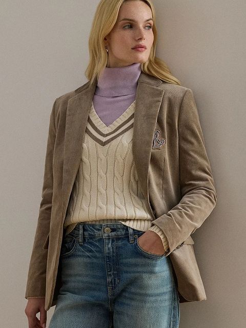 Lauren Ralph Lauren marynarka sztruksowa kolor brązowy jednorzędowa 200956574 - zdjęcie produktu nr 1