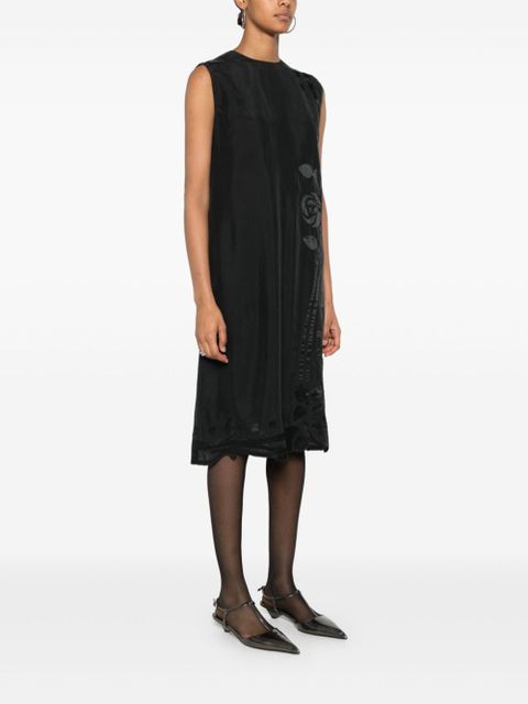 Prada floral-appliqué midi dress - Black