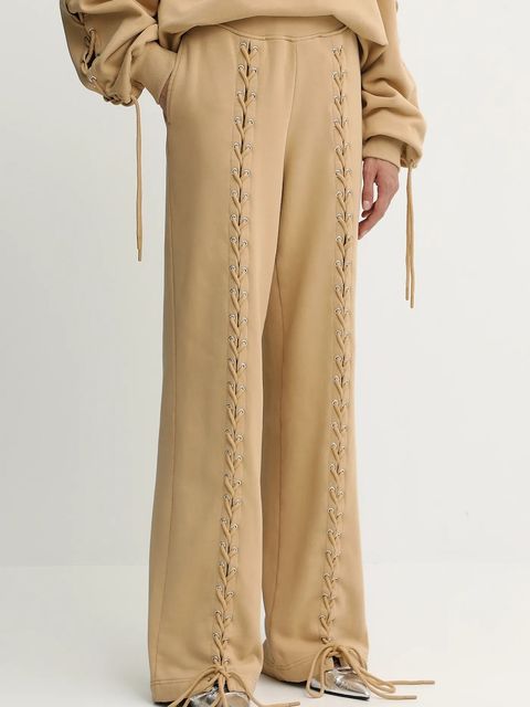 Rotate spodnie dresowe bawełniane damskie kolor beżowy gładkie 114389654 - zdjęcie produktu nr 1