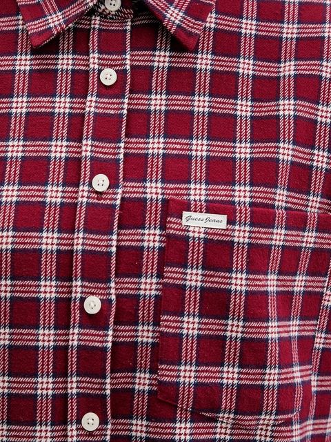 Guess Jeans koszula bawełniana damska kolor bordowy relaxed z kołnierzykiem klasycznym W5BH40 WGMH1