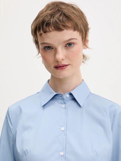 HUGO koszula The Fitted Shirt damska kolor niebieski slim z kołnierzykiem klasycznym 50554568