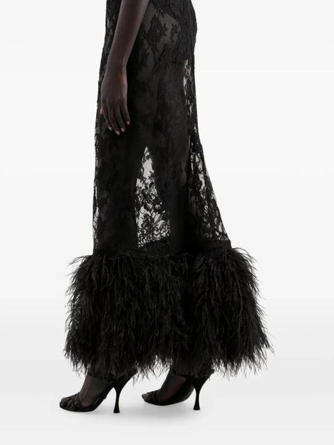 Dolce & Gabbana feather-trimmed lace dress - Black