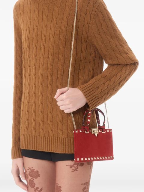 Valentino Garavani Rockstud mini suede shopping bag - Red - zdjęcie produktu nr 2