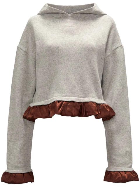 JW Anderson satin-trimmed cropped hoodie - Grey - zdjęcie produktu nr 1