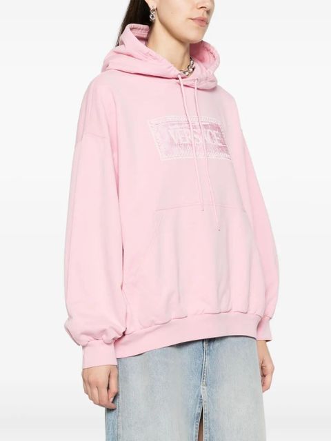 Versace logo-embroidered cotton hoodie - Pink