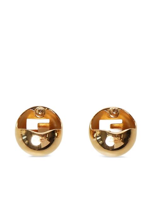 FENDI logo-cut sphere earrings - Yellow