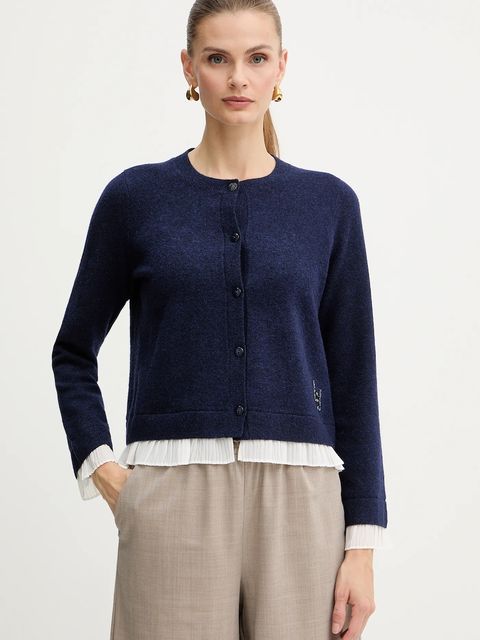 Liu Jo kardigan z dodatkiem wełny damski kolor granatowy lekki MF5122 MA90Q - zdjęcie produktu nr 1