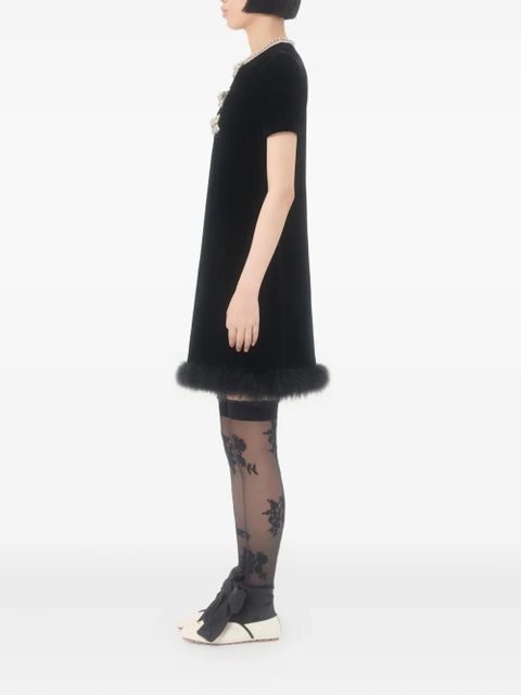 Valentino Garavani embroidered-bows feather mini dress - Black