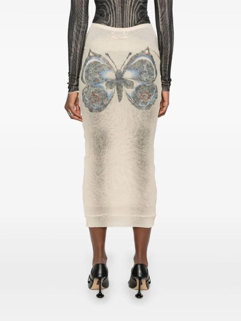 Jean Paul Gaultier Tattoo-print mesh midi skirt - Neutrals