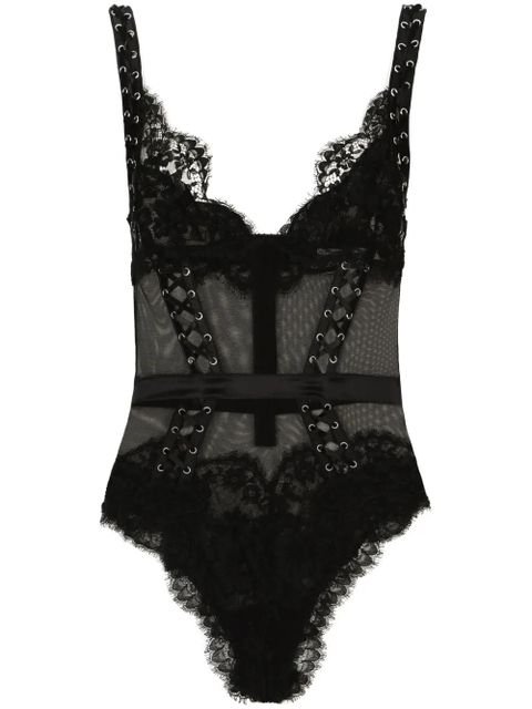 Dolce & Gabbana floral-lace V-neck bodysuit - Black - zdjęcie produktu nr 1
