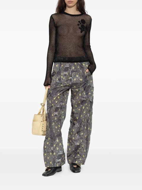 GANNI floral-appliqué crochet-knit sweater - Black - zdjęcie produktu nr 2