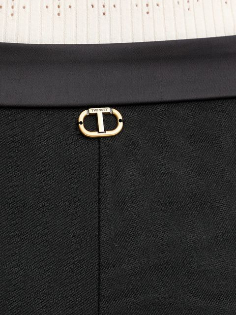 Twinset spodnie z dodatkiem wełny damskie kolor czarny proste medium waist 252TT2123