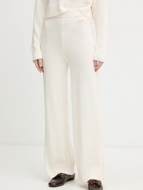 Armani Exchange spodnie z dodatkiem wełny damskie kolor beżowy proste high waist XW000769 AF13774 - zdjęcie produktu nr 1