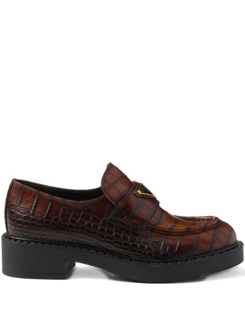 Prada crocodile-print logo loafers - Brown - zdjęcie produktu nr 1