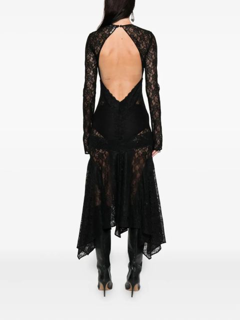 The Attico lace asymmetric-hem midi dress - Black