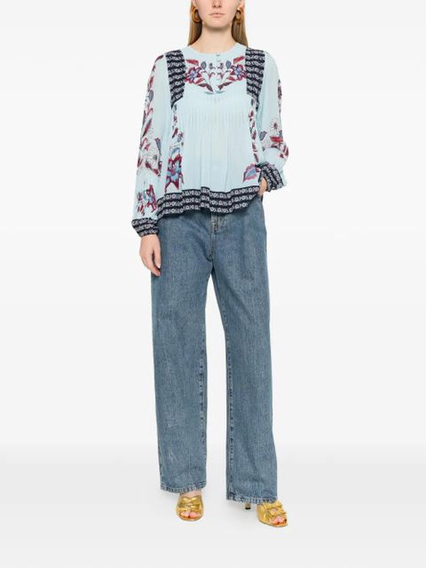 FARM Rio Marcelle floral-print pleated blouse - Blue - zdjęcie produktu nr 2