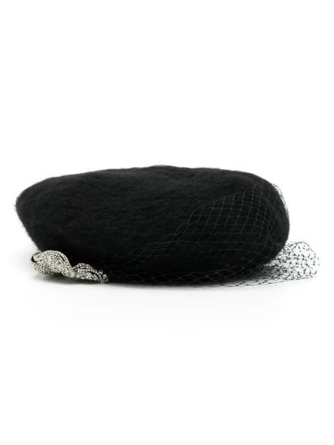 Jennifer Behr crystal-embellished voilette beret - Black - zdjęcie produktu nr 1