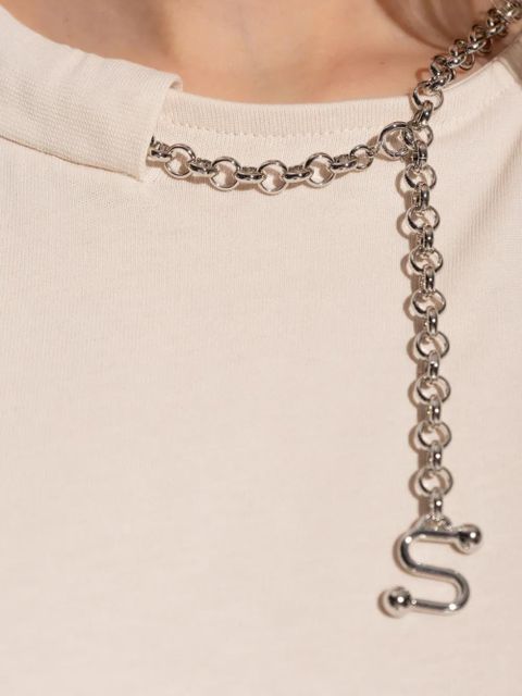 Sportmax chain-embellished cotton T-shirt - Neutrals