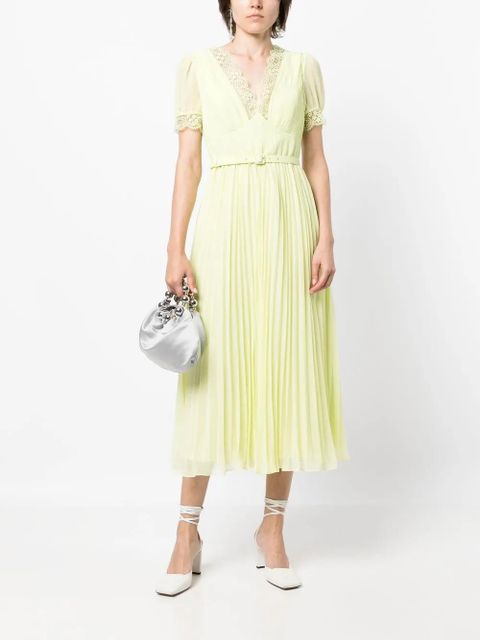 Self-Portrait floral-lace detail midi dress - Green