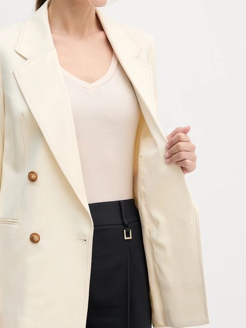 United Colors of Benetton marynarka z domieszką wełny kolor beżowy dwurzędowa gładka 2YVXDW03A