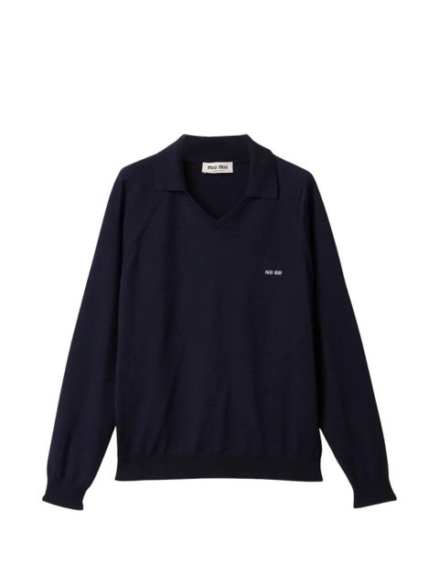 Miu Miu V-neck long-sleeved sweater - Blue - zdjęcie produktu nr 1